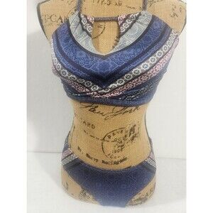 Athleta Blue Bikini Swimsuit Kitten Kisses Keyhole Top Adjustable Small/ Med